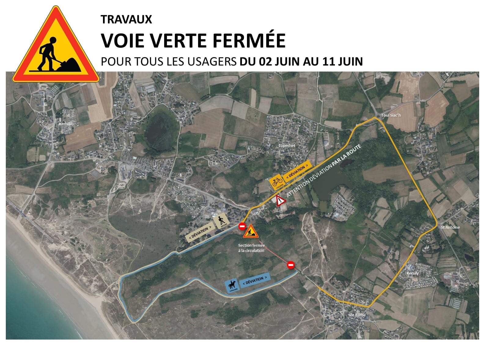 carte deviations travauxVV loperhet - Grand Site de France Dunes Sauvages de Gâvres à Quiberon